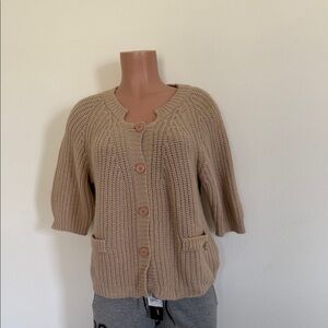 Short-Sleeve Chunky Knit Cardigan Sweater - Beige size 44 Elizabeth Francie